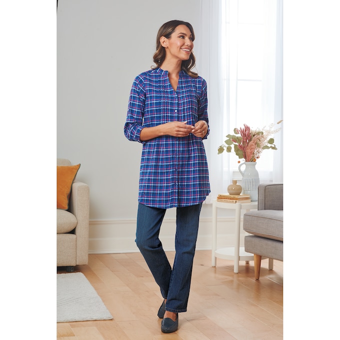 Pintuck Cotton Flannel Shirt, , large