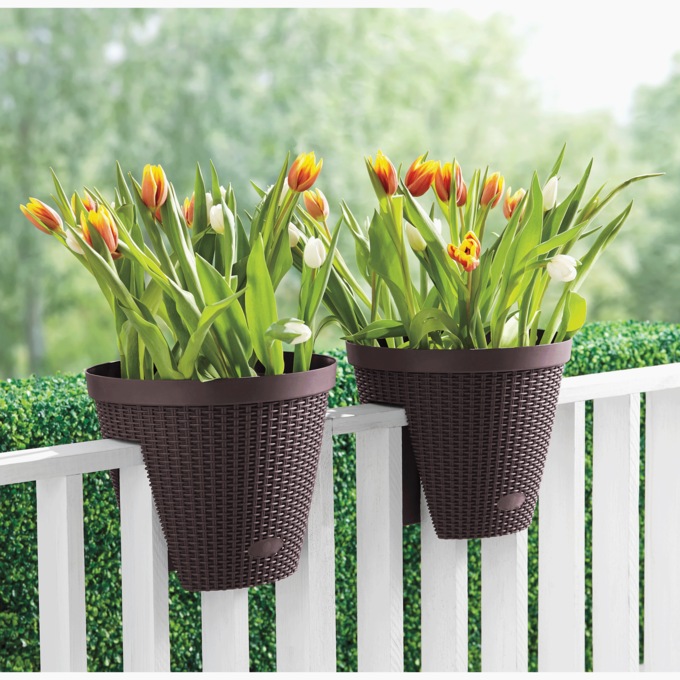 Set of 2 Basketweave Rail Planters, , large