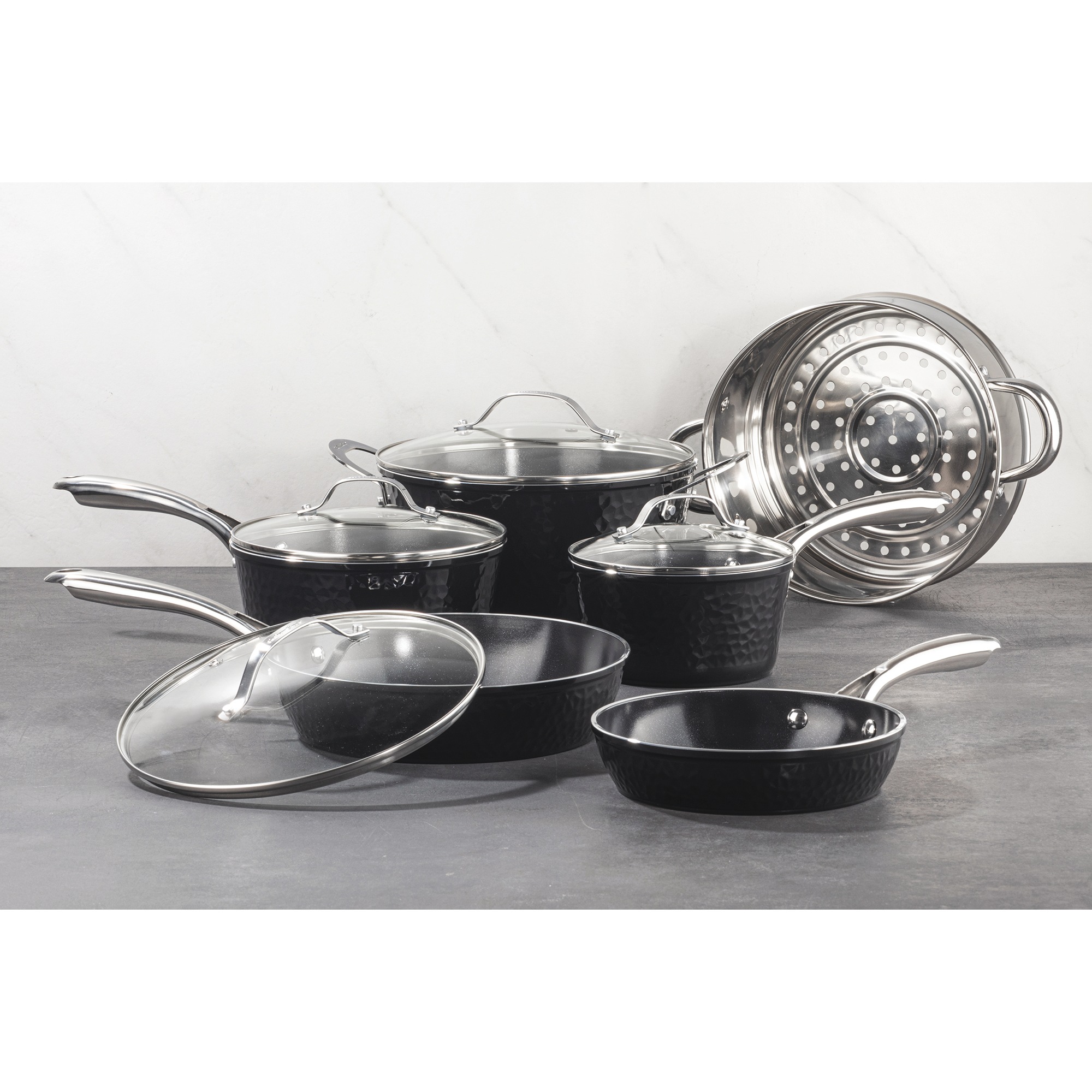 Gotham Steel Hammered Ceramic 10-piece Cookware Set, Black, large