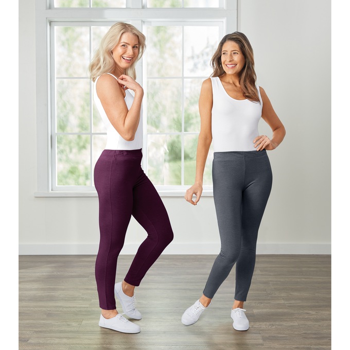 2-Pack Leggings by Easy Essentials, Charcoal and Eggplant, large