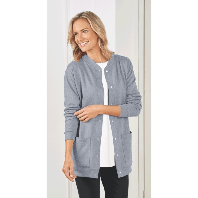 Snap-Front Cardigan, Heather Gray, large