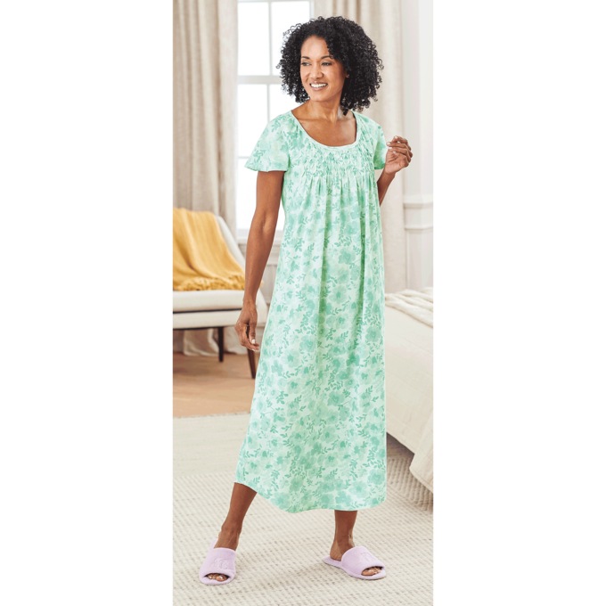 Printed Gown With Smocking, , large