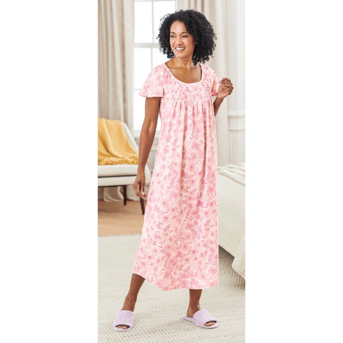 Printed Gown With Smocking, , large