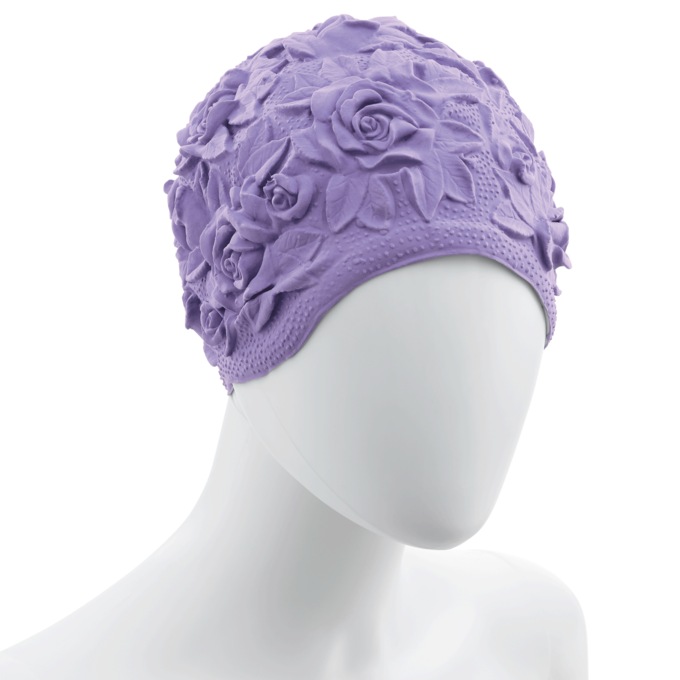 Floral Bath Cap, Purple, large