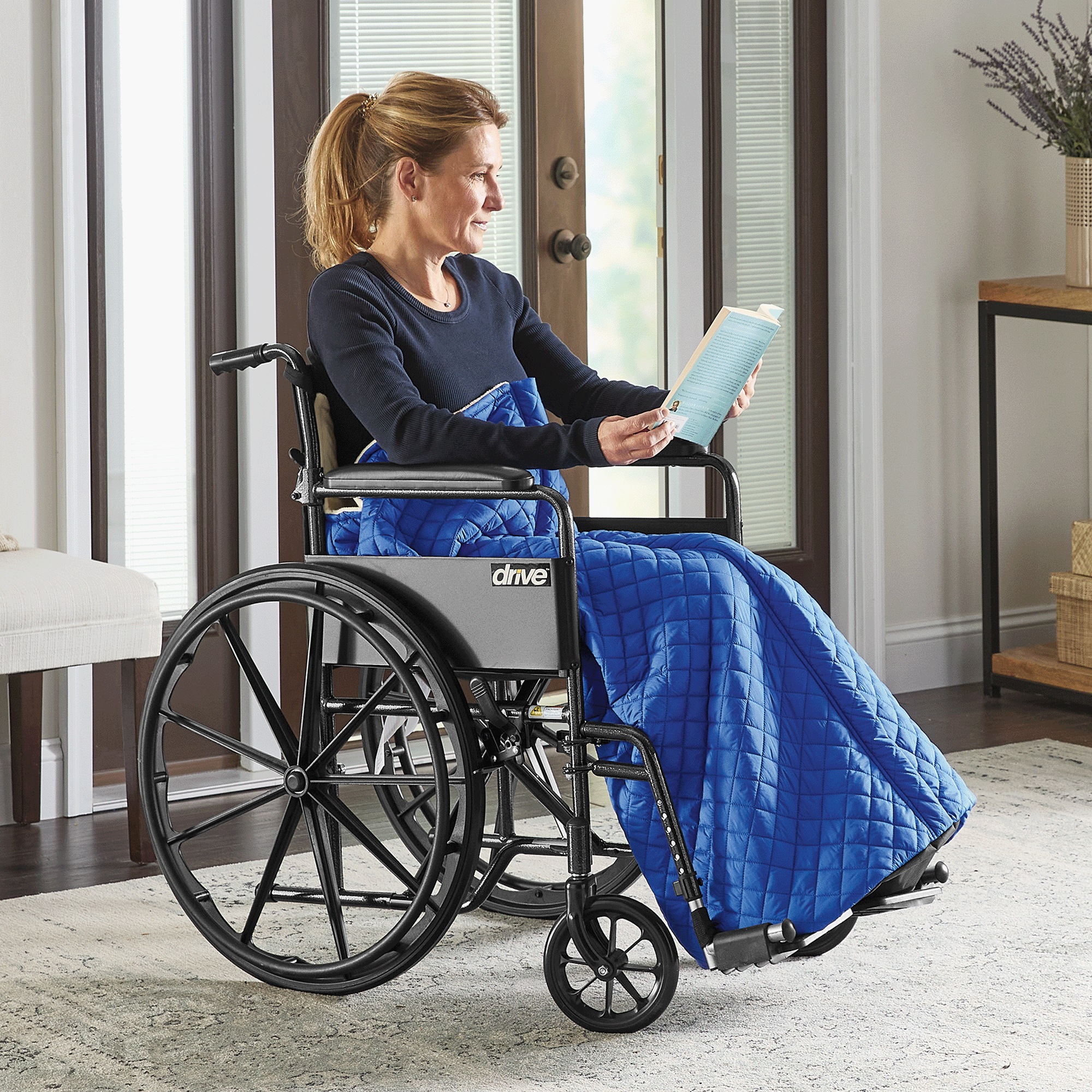 Zip Full Cover Wheelchair Blanket, True Blue, large