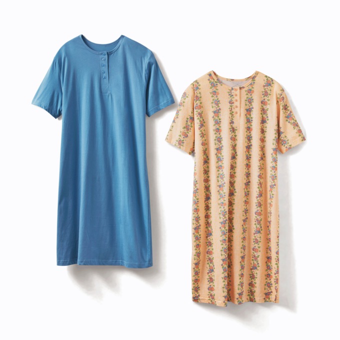 2-Pack Comfort Henley Nightshirt, Bluestone Pink Vine, large