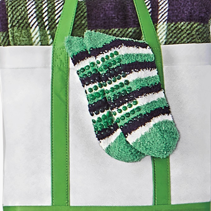 Tote, Throw & Sock Set, Green Plaid, large