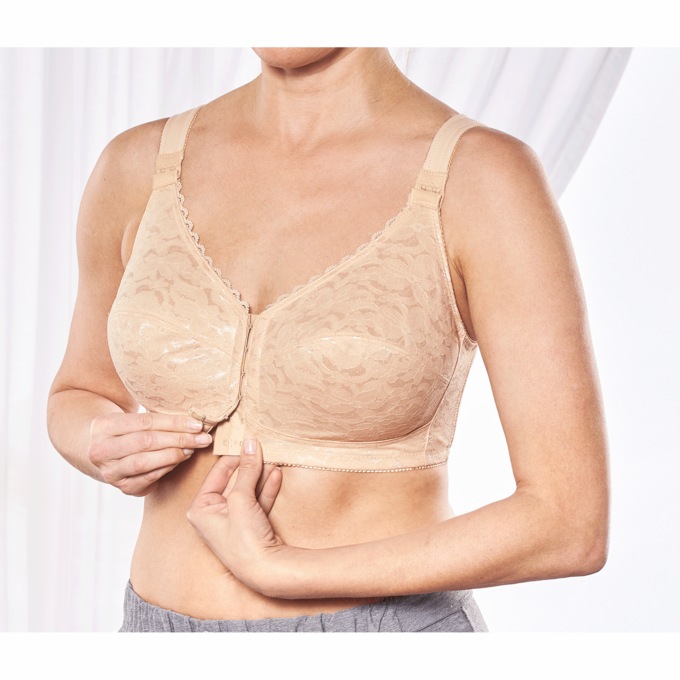 Front Close Posture Bra, Beige, large