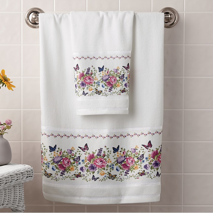 2-Piece Butterfly Floral Bath Towel Set, , large