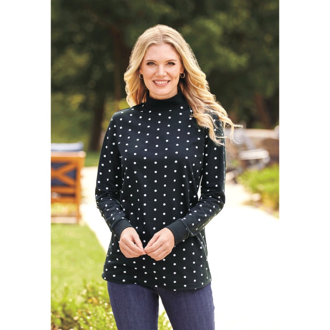Long-Sleeve Mock Neck Top - Print, , large