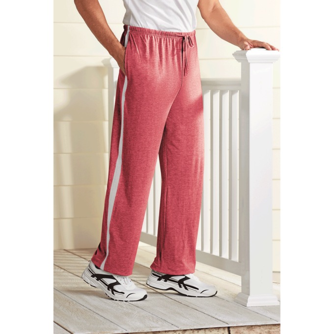 Men's Side Stripe Pants, Burgundy Gray Stripe, large