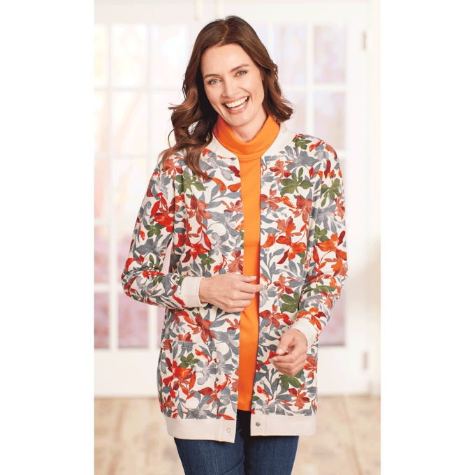 Snap-Front Cardigan, Ivory Floral, large