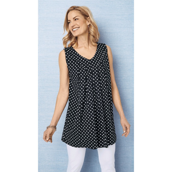 V-Neck Tunic Tank - Print, Black White Dot, large