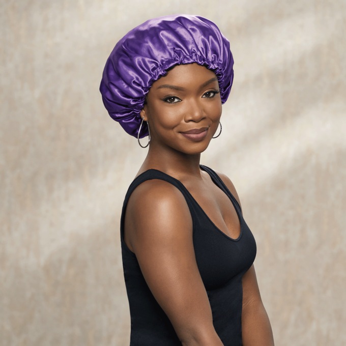 2-Pack Satin Sleep Caps, Purple, large