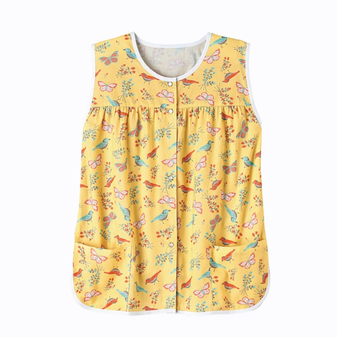 Easy-Care Button-Front Cobbler Apron, Birds Butterflies, large