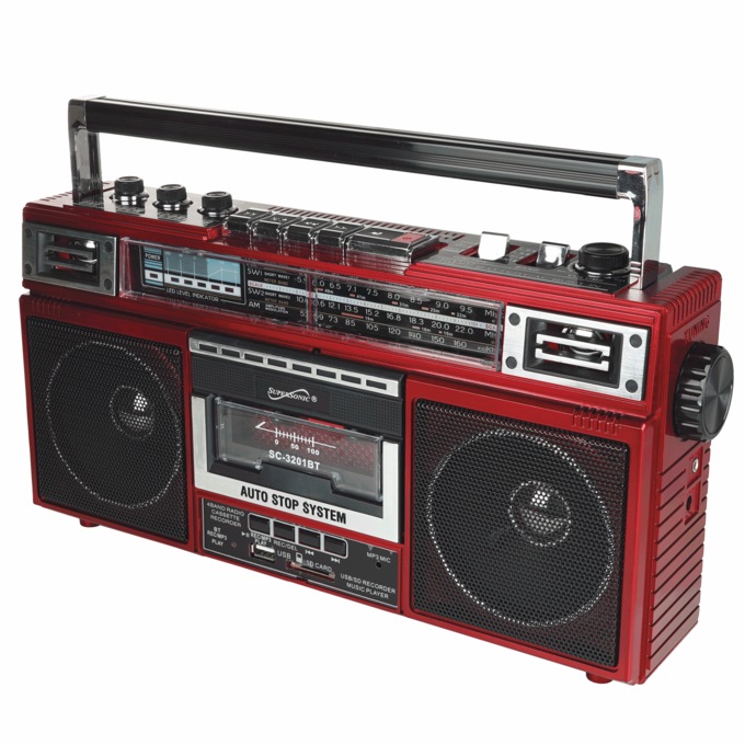 Supersonic 4-Band Radio and Cassette Player with Bluetooth, Red, large
