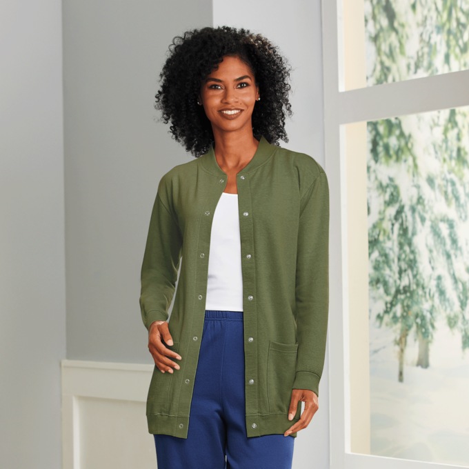 Snap Front Cardigan Solid Harriet Carter