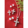 Cubic Zirconia Cross Pendant & 3-Pair Earring Set, Silvertone, large