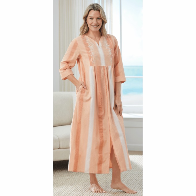 Embroidered Seersucker Maxi Lounger, , large