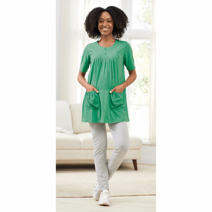 Women's Cotton Knit Tunic with Patch Pockets, , large