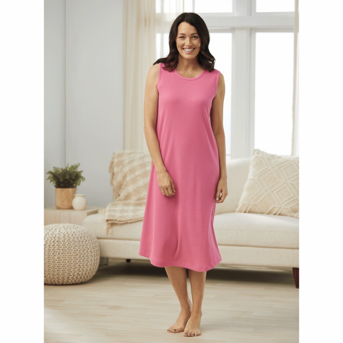 Wide-Rib Sleeveless Nightgown, , large