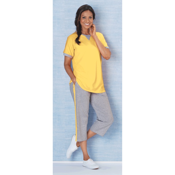 Contrast Trim Top, Sunshine Gray, large
