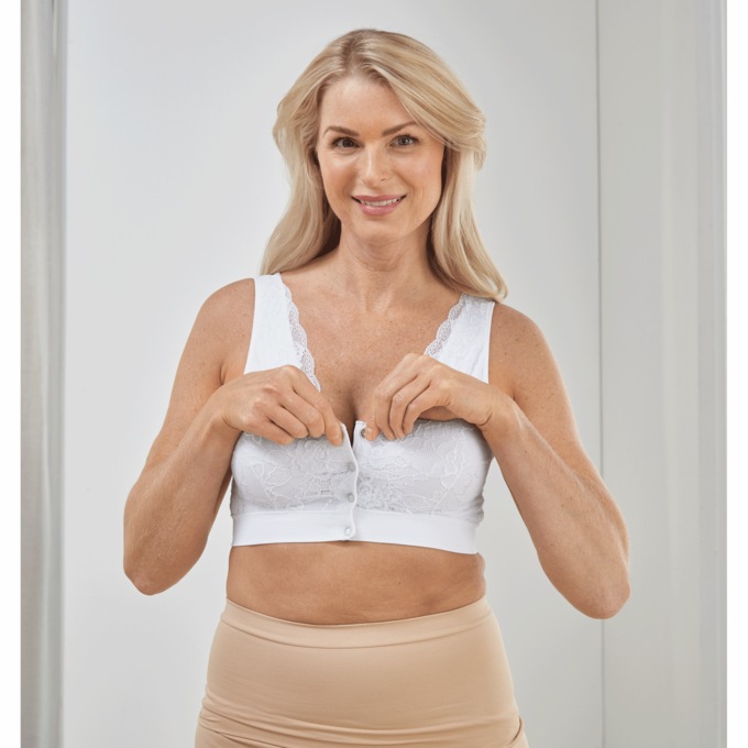 Seamless Lace Snap-Front Bra, , large