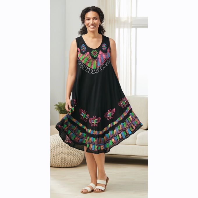 Sleeveless Umbrella Dress, Black Floral, large