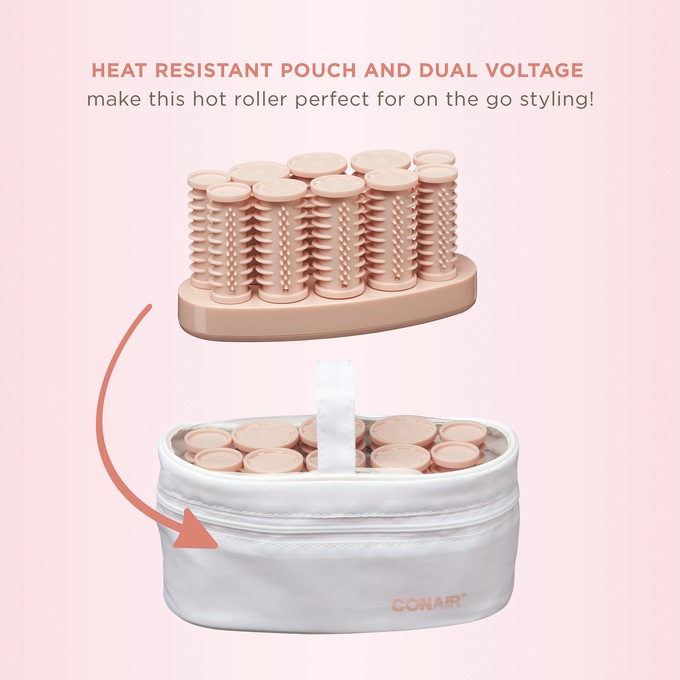 Conair 10-Piece Hot Rollers Set with Travel Bag, Pink, large