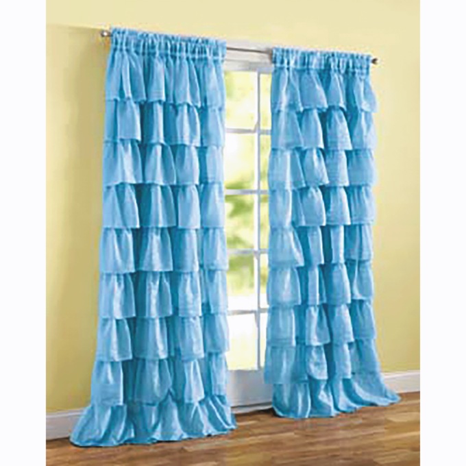 Ruffled, Layered Curtain Panel, White, large