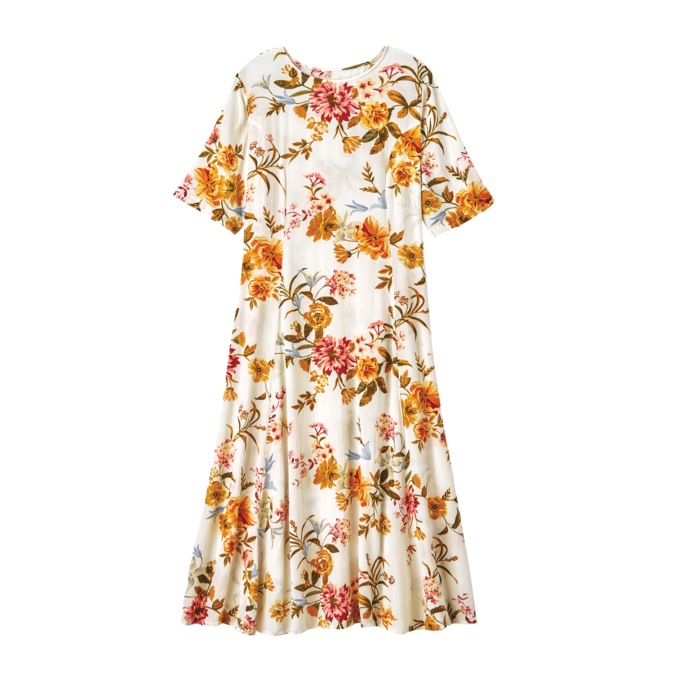 Short-Sleeve Floral Crinkle Dress, , large