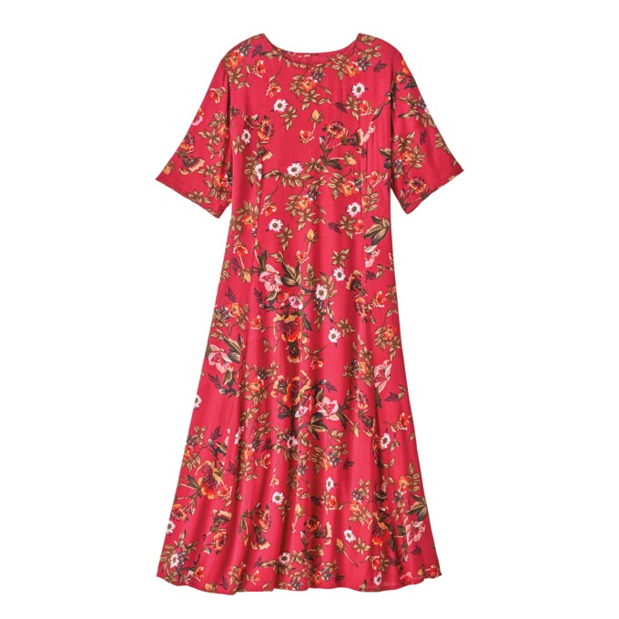 Short-Sleeve Floral Crinkle Dress, , large