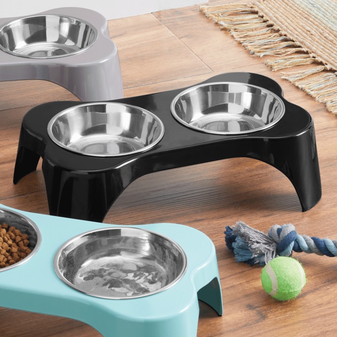 Elevated Feeder Pet Bowl, Black, large