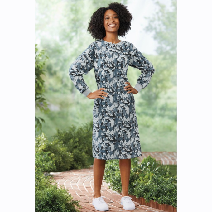 Henley Sweatshirt Dress, , large