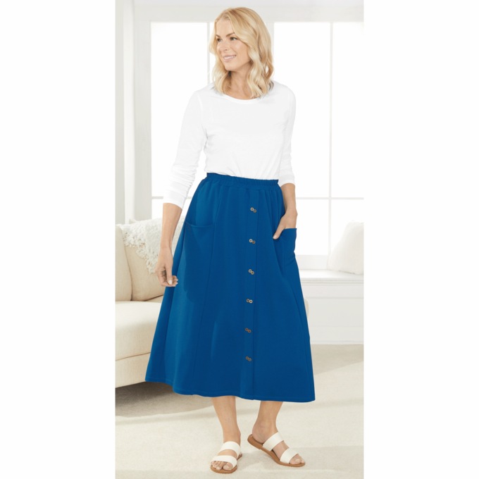 Ribbed Knit Midi Skirt, , large