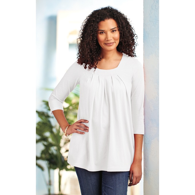 Pleated Neck Swing Tunic with Pockets, , large