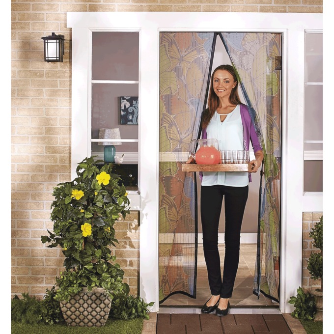 Butterfly-Print Mesh Screen Door, , large