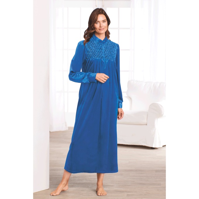 Zip Front Velour Robe, Royal, large