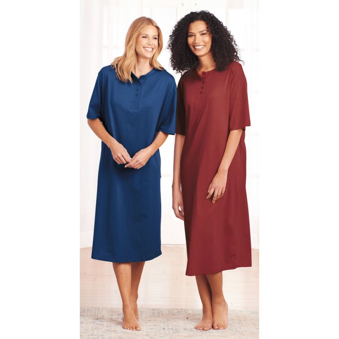2-Pack Comfort Henley Nightshirt, Navy Cabernet, large