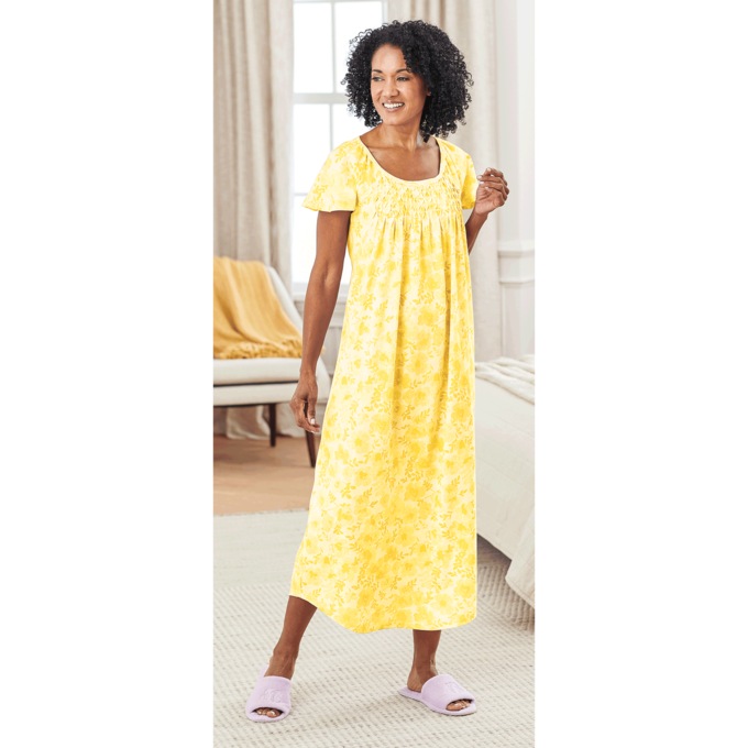 Printed Gown With Smocking, , large