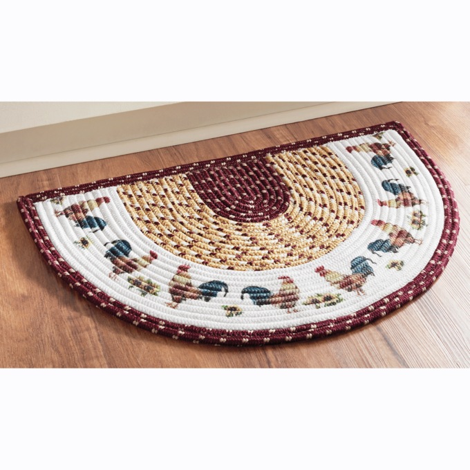 Rooster Half-Round Braided Rug - 19" x 29.5", , large