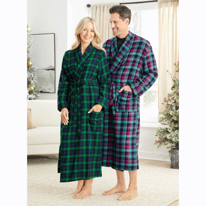 Men's Flannel Wrap Robe, Boysenberry, large