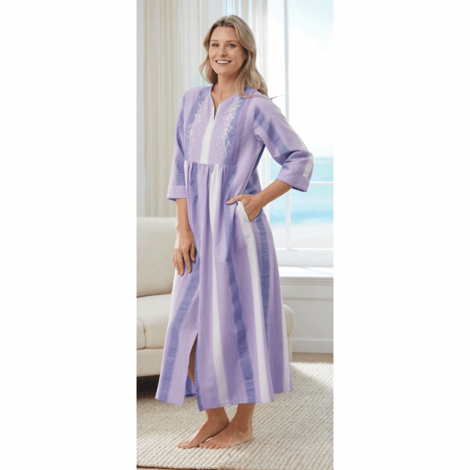 Embroidered Seersucker Maxi Lounger, , large