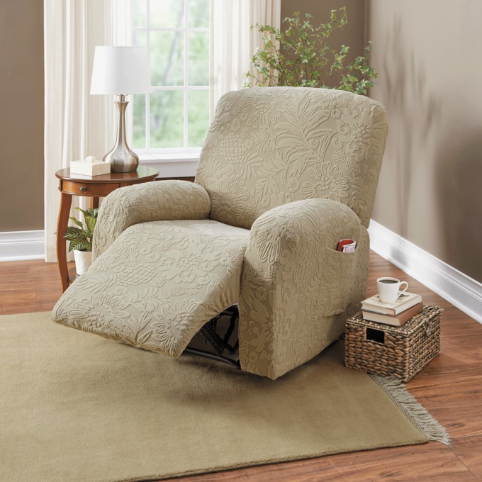 Floral Pattern Recliner Cover, Khaki, large