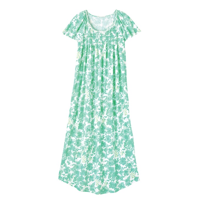 Printed Gown With Smocking, Seaglass, large
