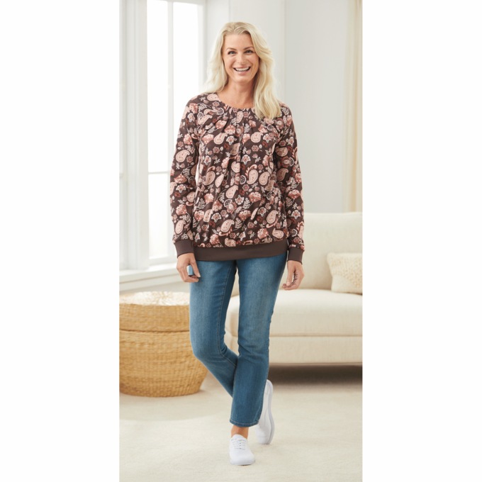 Long-Sleeve Banded-Bottom Top, , large