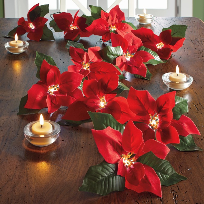 Lighted Poinsettia Garland, , large