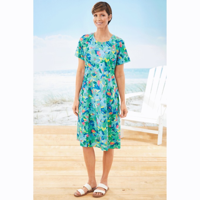 Short-Sleeve Brushstroke Dress, , large