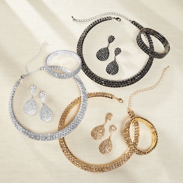 Silvertone Sparkling Crystal Jewelry Set with Necklace, Bracelet, and Earrings, , large