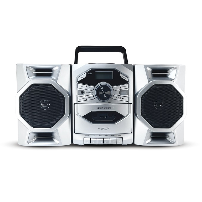 Emerson Portable CD/Cassette Stereo Boom Box, Silver, large